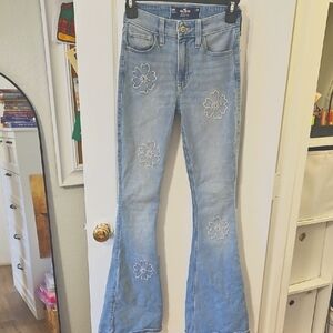 Hollister Light Blue Floral Flare Jeans